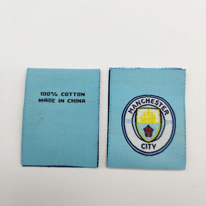 
High density center fold sew-on garment woven label tag for clothing with custom brand name logo 