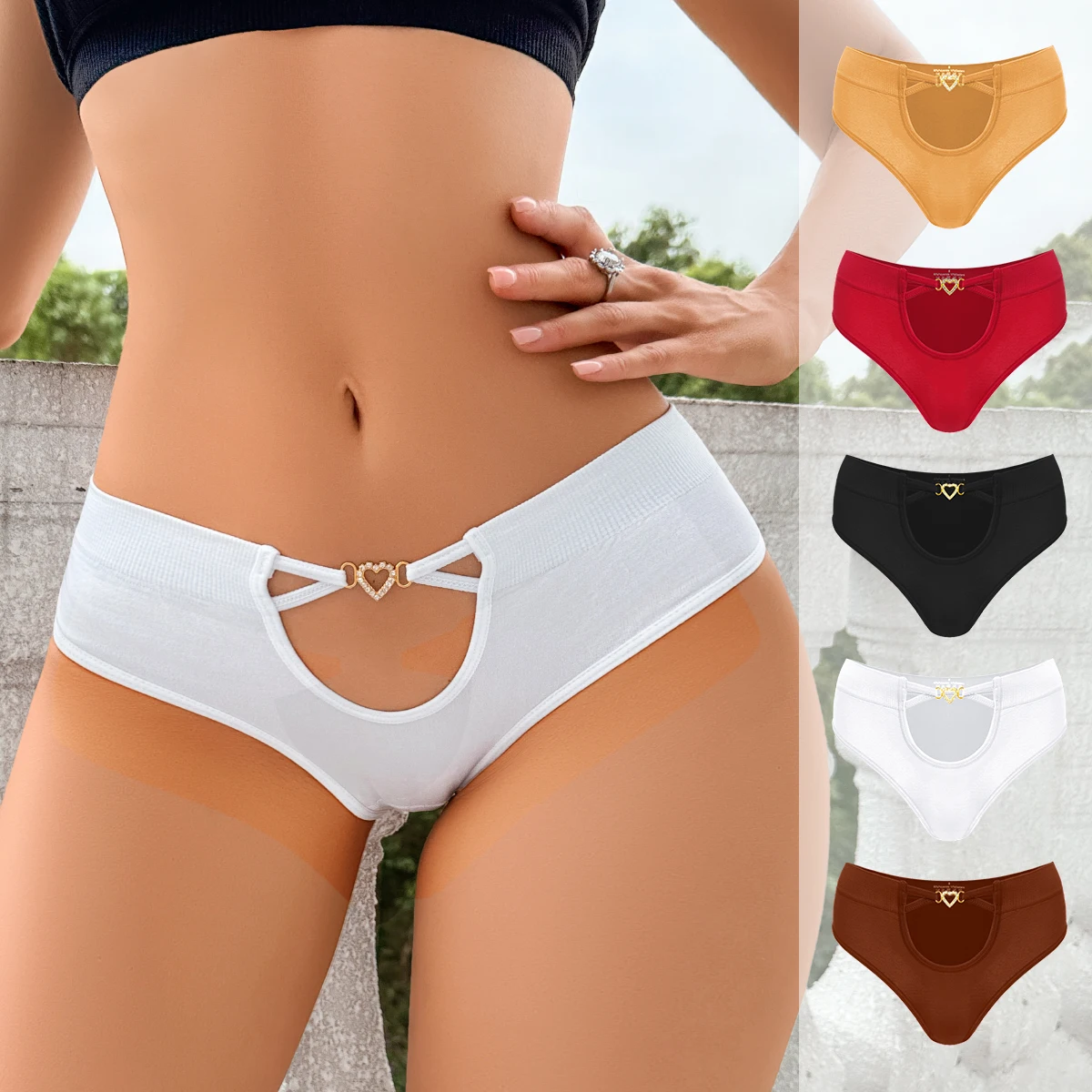 K0011 Pack of 5 Assorted Color Sexy Hollow-out Knitted Ultra Elastic Body-Shaping Women Underwear Bikini Briefs