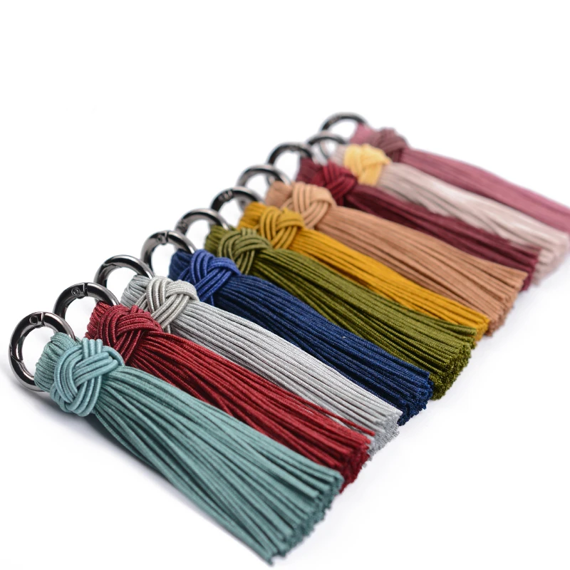 LONGJIE wholesales 10 colors 80mm  metal loop polyester keychain decorative tassel for key chain