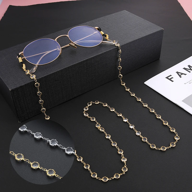 Crystal Glasses Neck Strap Chain for Women Beaded Sunglasses Chains Lanyard Eyeglasses Strap Cord Gold Color Metal Rope