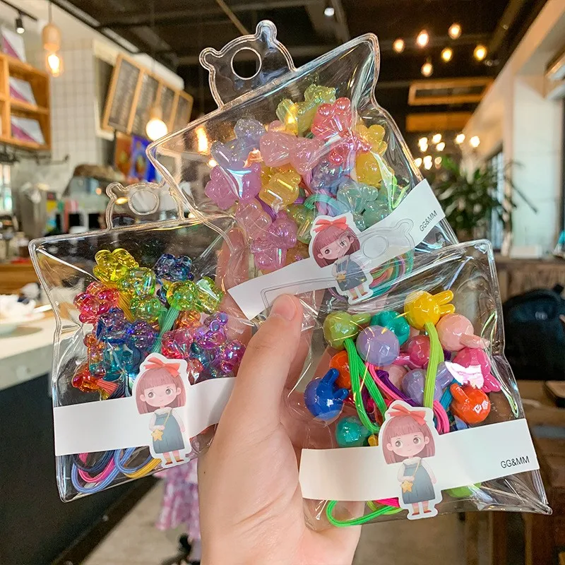 Korean style glitter elastic hair bands heart shape two beads hair ties ponytail holder for school girls