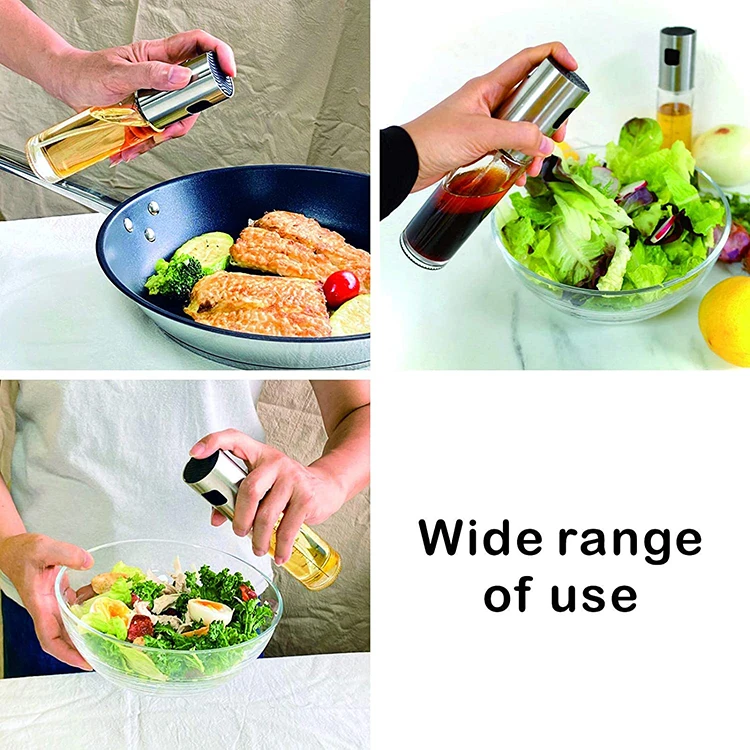Olive oil sprayer with 100 ml food grade stainless steel and high white glass bottle body