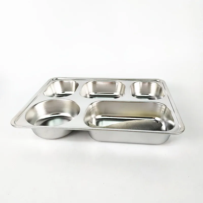 Adult & Kids 5 compartments dinner plate Stainless Steel Rectangular Thali Plate, Metal Thali, Mess Trays for hospital