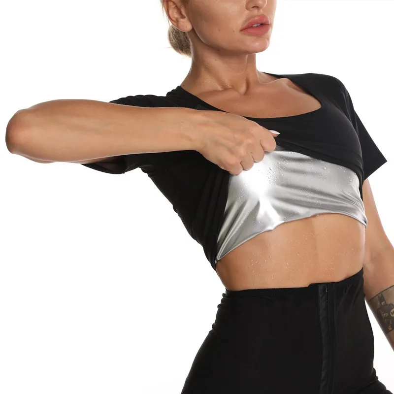 Custom Women Sauna Suit Fitness Exercise Sweat Enhancing Vest  Sauna Shirt Compression Sweat T Shirt Shapewear Fat Burner Top