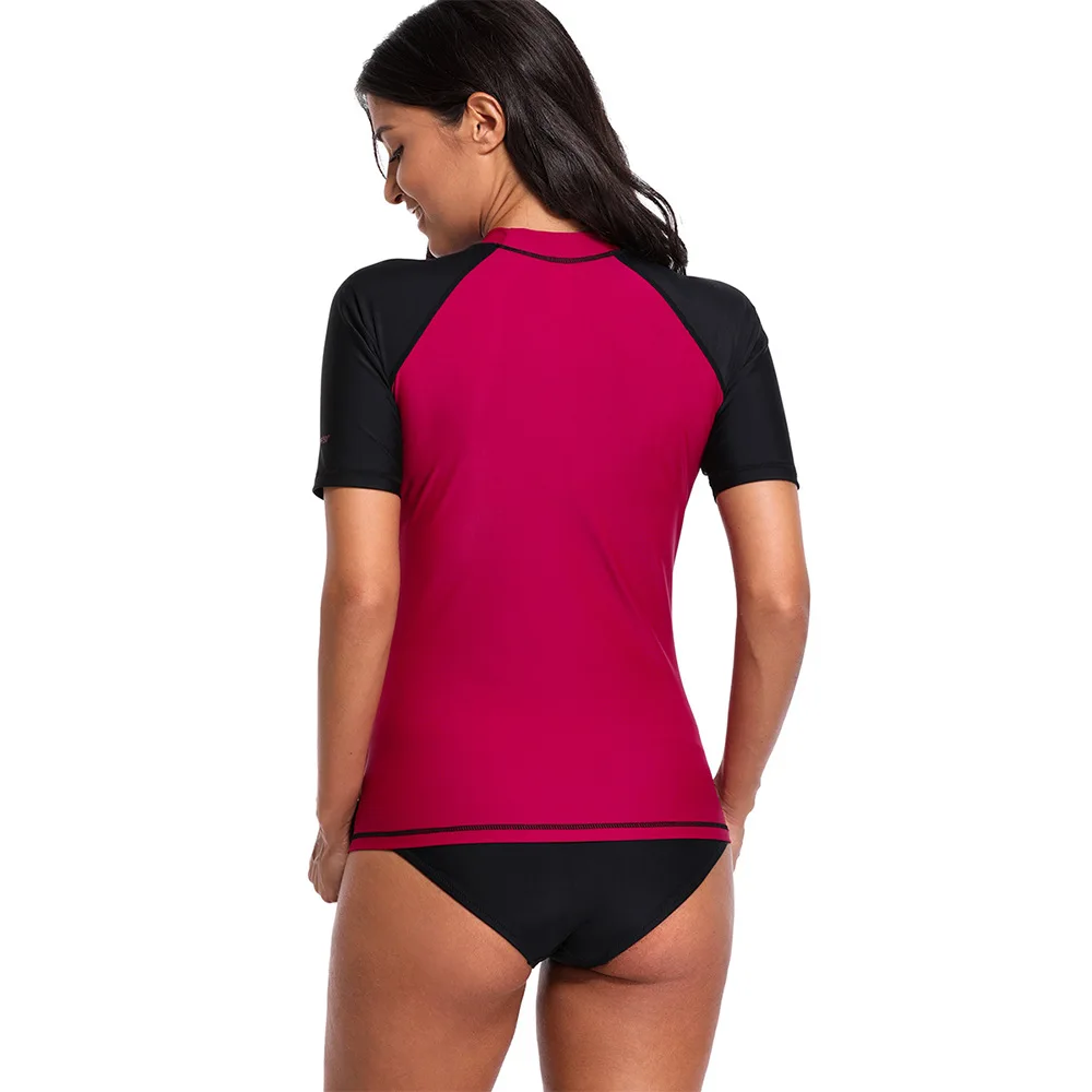 Customized Women Girls Short Sleeves Anti-UV UPF50+ Compression Shirts Swimwear Top Lycra Rash Guard