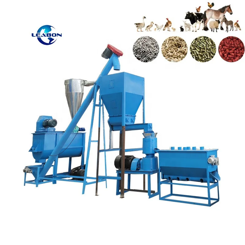 Complete Animal Feed Pellet Production Line Pig Chicken Bird Fodder Pelletizer Farm Forage Pellet Mill