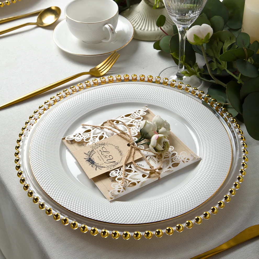 Wedding Chargers Plates Events Catering Ceramic Gold Rim Plates For Dinner