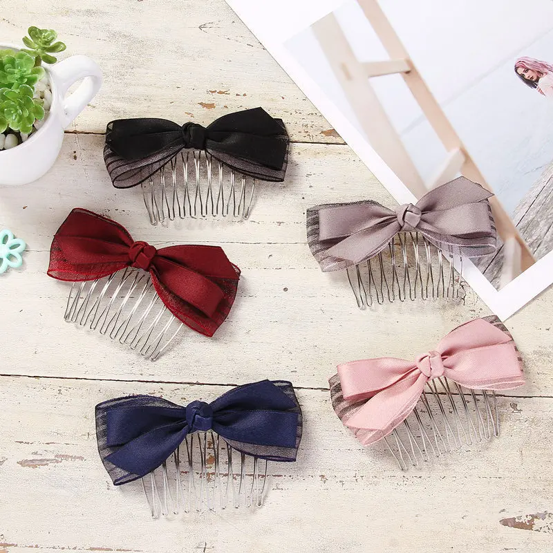 fashion elegant bowknot Wedding Accessories Hair Comb plastic Headdress organza Bridal Hair clip with comb
