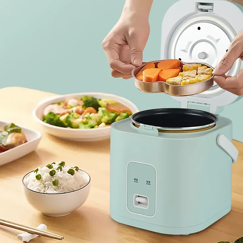 Dormitory Household Cooking Porridge Steamed Eggs Multi-Function Portable 2L Mini Rice Cooker with Stainless Steel Steaming Tray