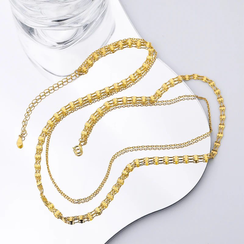 Fashion jewelry 925 sterling silver gold plated multi layers chain necklace for women