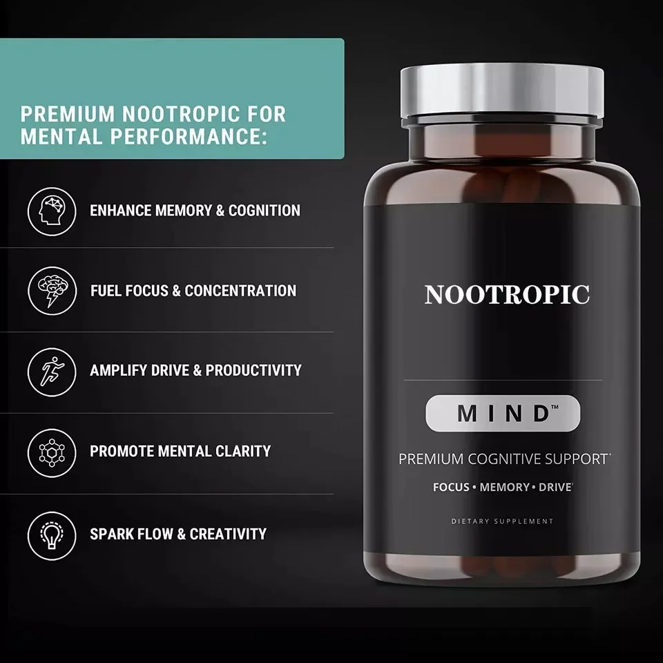 Private Label Nootropic Ginkgo biloba Bacopa monnieri Vegan DHA Brain Booster Supplements Mushroom capsules