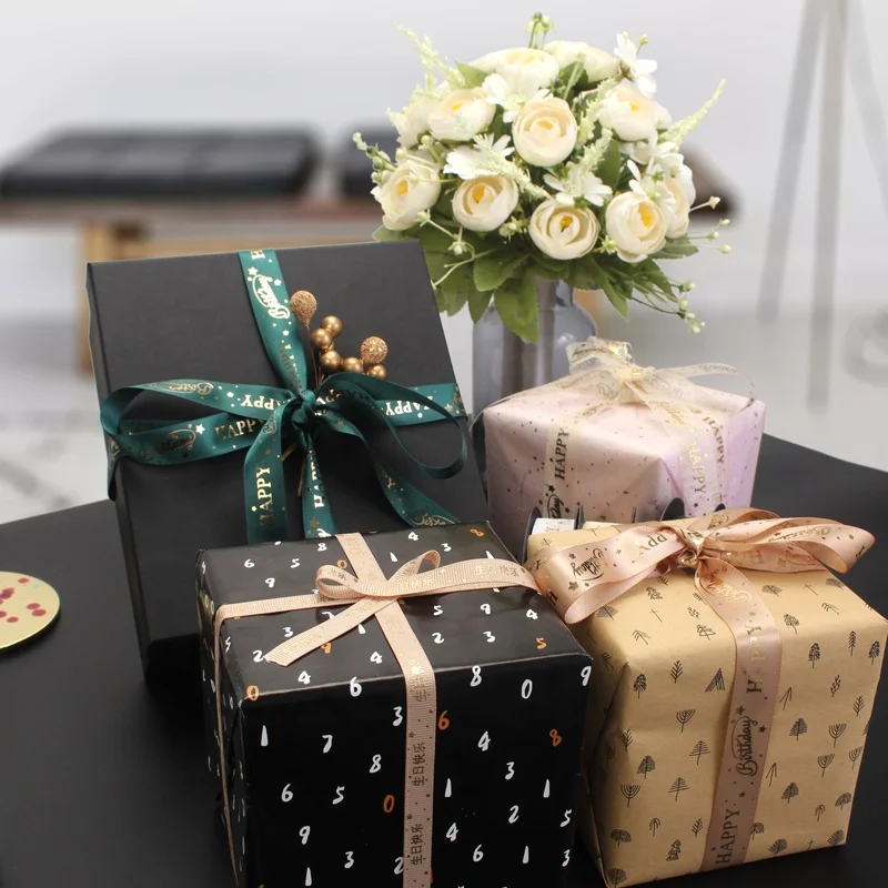 Midi Ribbons Custom Logo Names Roll Sale Double Faced Gold Foil Print Satin Organza Happy Birthday Gift Ribbon