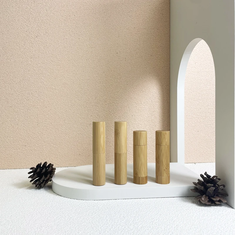 Biodegradable round Bamboo Lip Balm Tube Cute Empty Container for Cosmetic Use