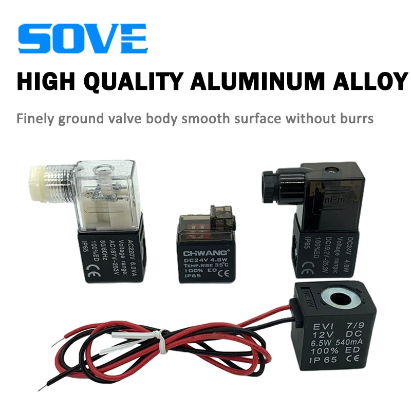 AC220v solenoid valve coil DC24v type 4V210-08 with light control valve head customized 12 outlets