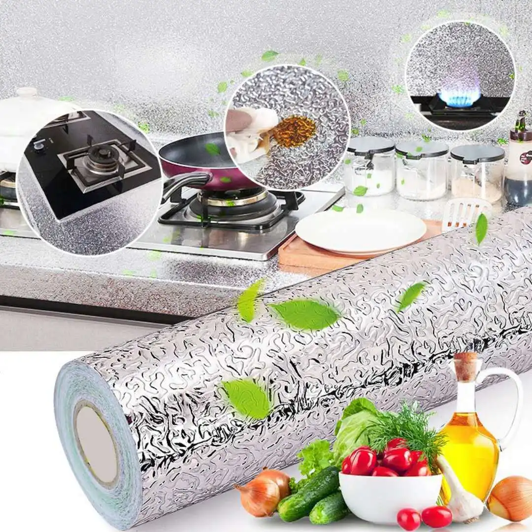 High temperature resistant oil proof aluminium foil kitchen backsplash wallpaper stickers (1600341339244)