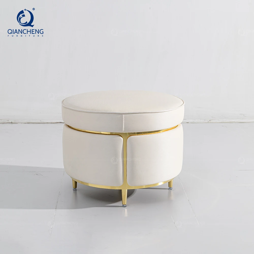 Guangzhou Genuine Leather Round footrest stool ottoman living room furniture 2024 high end commercial round counter stool metal