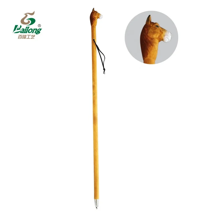 15 years factory outdoor hiking pole animal head wooden walking stick