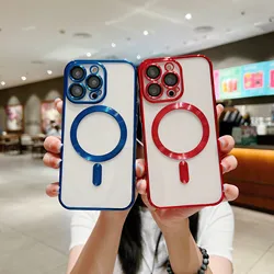 Luxury Transparent Silicone Phone Case For Iphone 14 13 12 11 Pro Max With Lens Protector For Magnetic Wireless Charging Cover