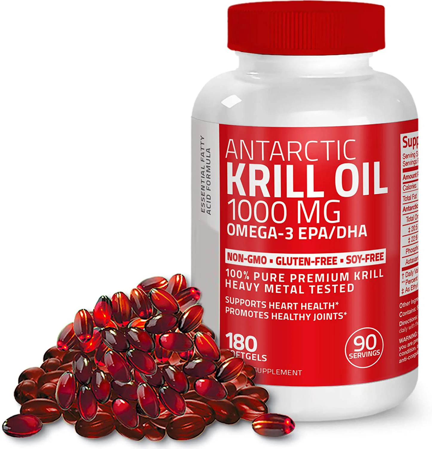Krill Oil 1000 mg with Omega-3s EPA, DHA, Astaxanthin and Phospholipids 180 Softgels