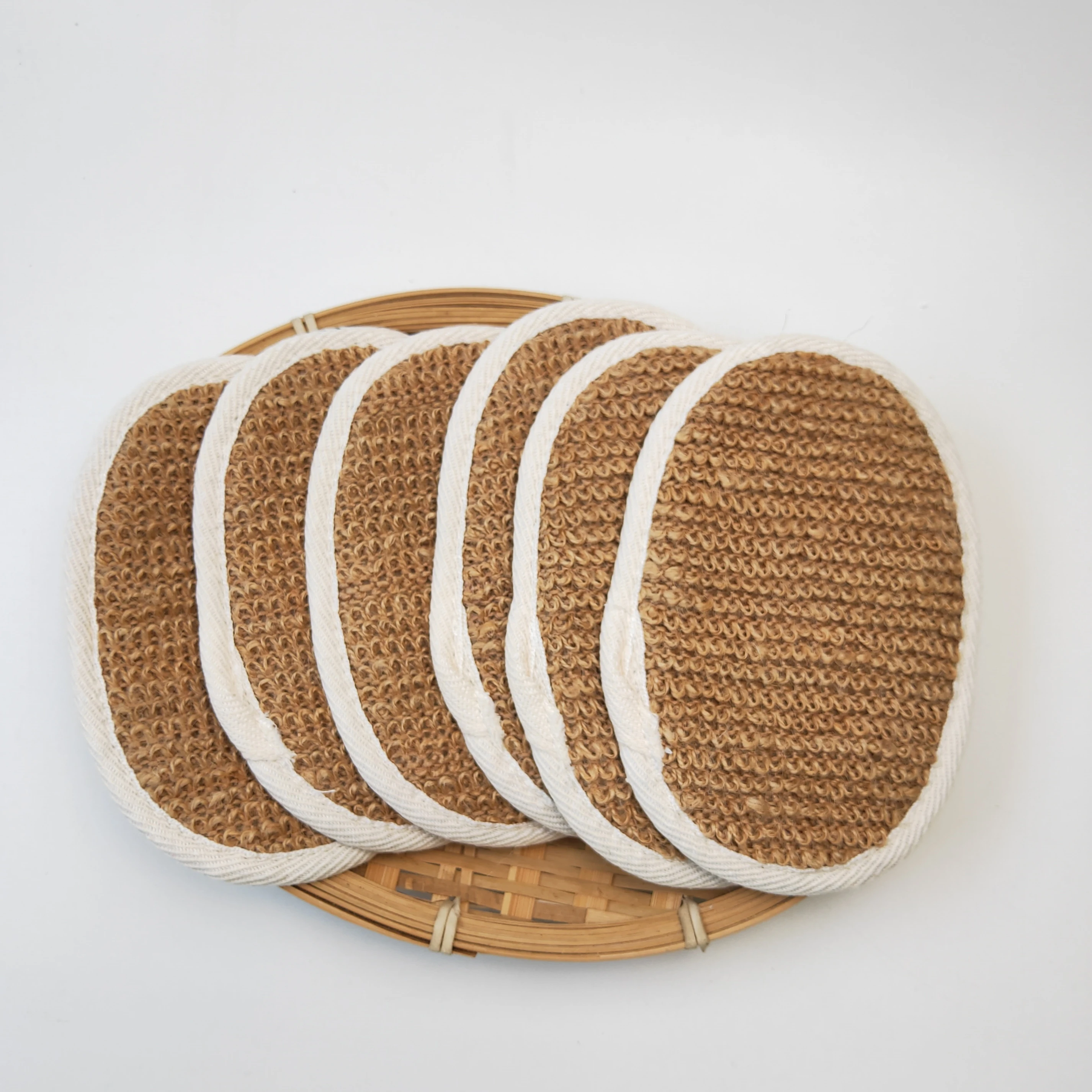 wholesale Natural Hemp Exfoliating Loofah Sponge Towel Natural Bath Scrubber Luffa Loofah Sponge Pads