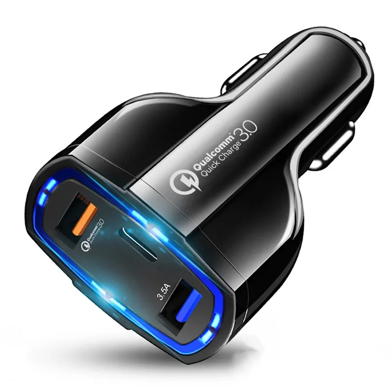  Автомобильное зарядное устройство с 3 портами USB C QC 0 быстрая зарядка автомобильный адаптер для зарядки телефона iPhone