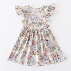 Girlymax 2023 Easter Bunny Rabbit Milk Silk Ruffle Short Sleeve Knee Length Boutique Twirl Baby Girls Kids Dresses