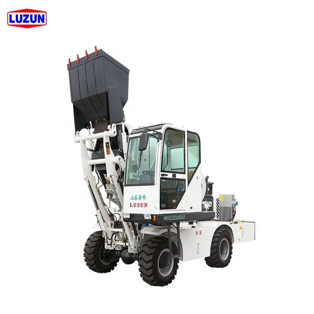 LUZUN integrated 4cbm output diesel engine self loading concrete mixer truck