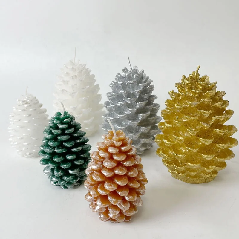 Pine Cone Shape White Green Gold Sliver Home Decoration Gift Soy Logo Candle Set Luxury Christmas Soya Candle With Wax
