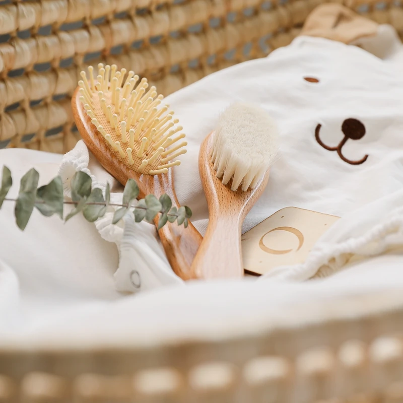 Baby Comb Girl Bathing Care Hair Brush Pure Natural Wool Wooden Wool Brush For Baby Bath  Massager Daily Necessities