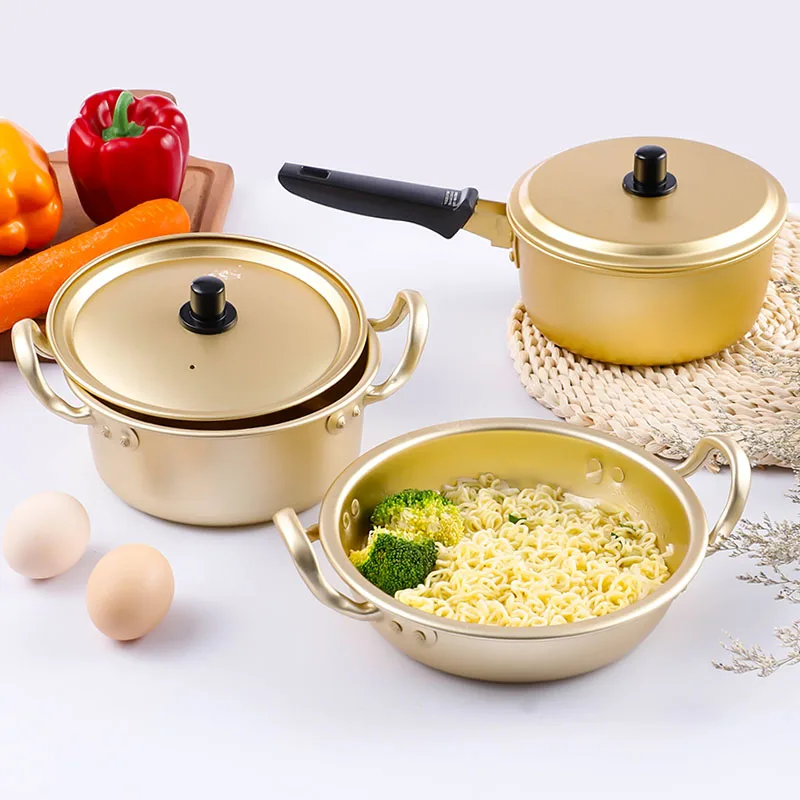 Noodle Pot Korean Style Instant Noodle Hot Pots Yellow Aluminum Cooking Pot Wholesale (1600537677336)