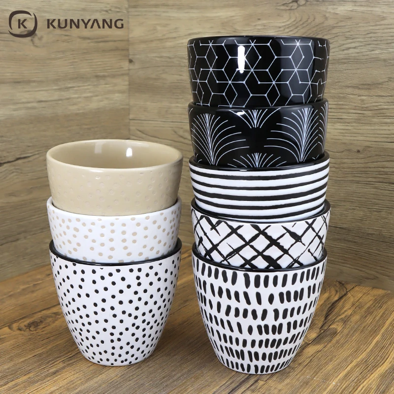 Factory Price Modern Drinkware Dot And Stripe Custom Screen Print Ceramic Coffee Mugs