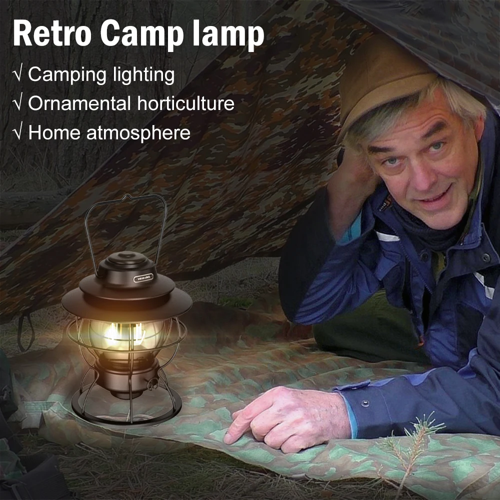 Super bright retro portable portable led outdoor waterproof emergency lighting rechargeable camping lamp