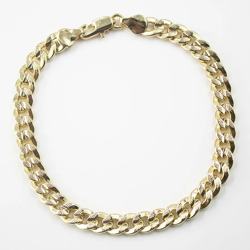 BMZ New design real gold ion plating champagne gold round flat Cuban texture gold bracelet 20.5*0.65cm