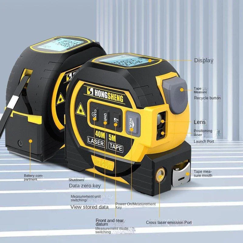 High Precision Three-in-One Electronic Tape Measure Infrared Range Finder Laser Measuring Ruler Durable Steel ABS PVC Plastic