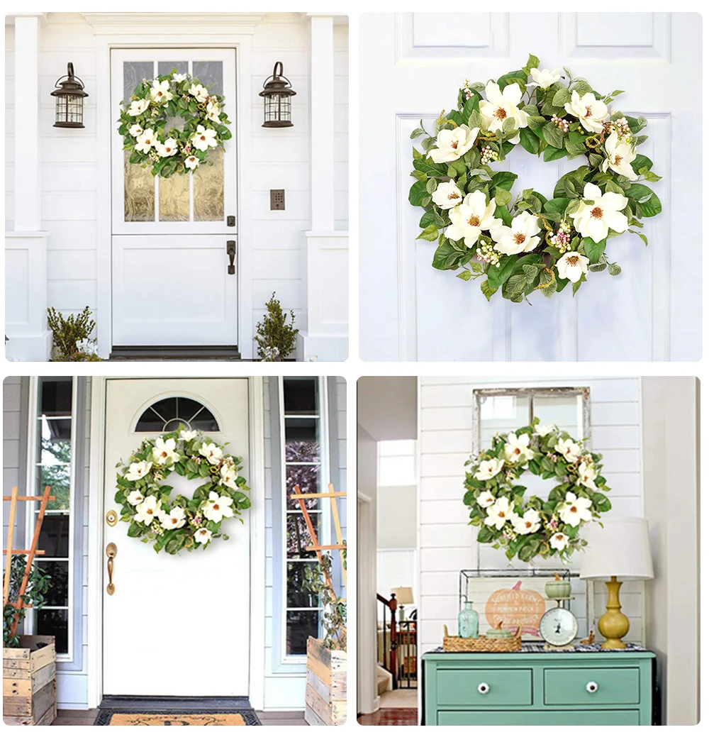 Artificial vivid floral garland decorative magnolia flowers ring wreaths decor