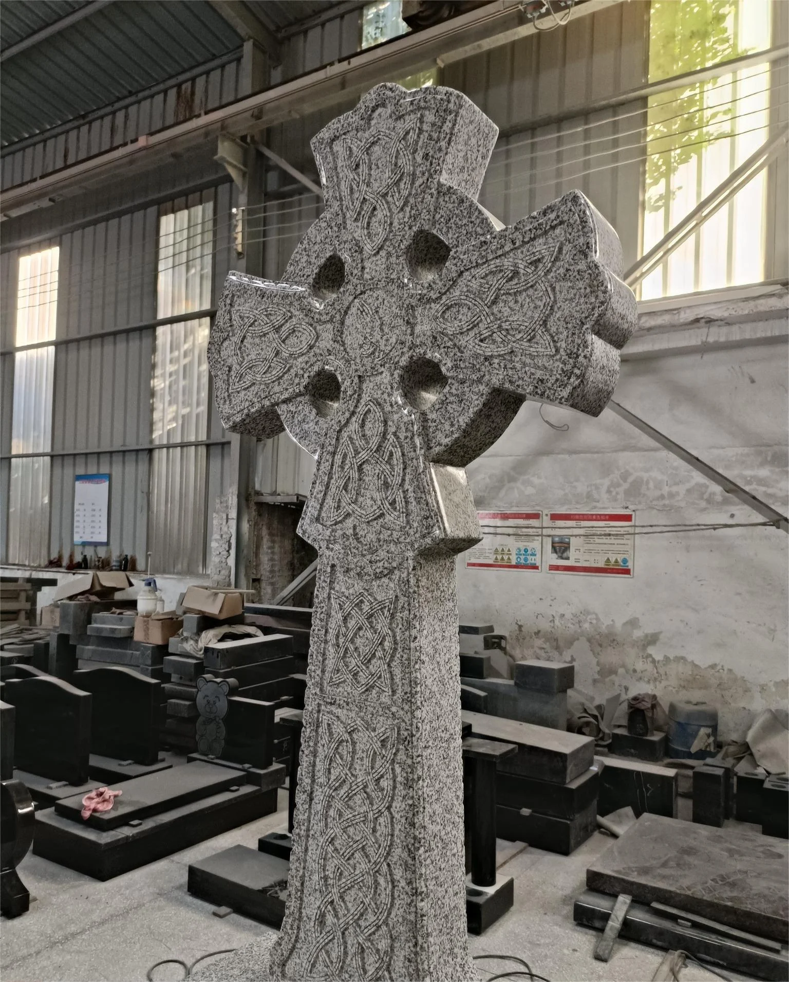Carved Celtic Cross Monument Ireland Style Grey White Granite Tombstone
