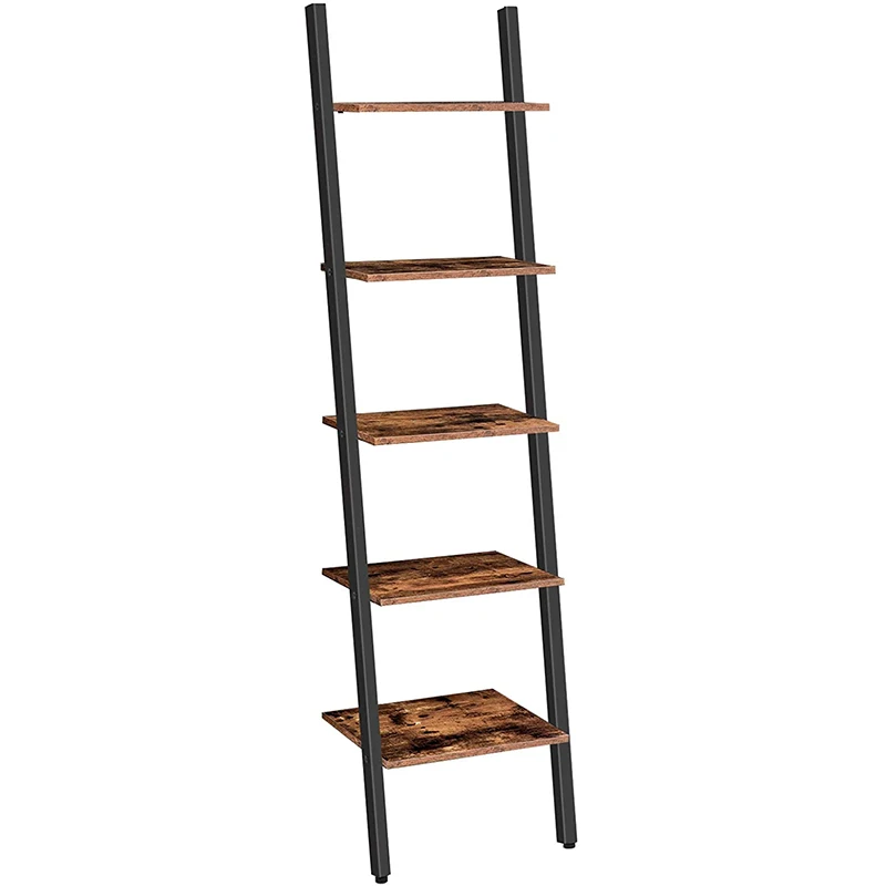 Retro ladder shelf  5-Tier Leaning Bookshelf Stable Wall Shelf Industrial Storage Rack Display Rack for Living Room