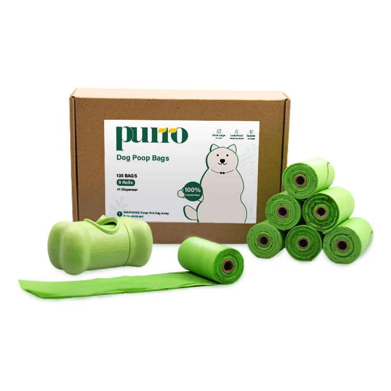 100% Cornstarch Durable Compostable Dog Poop Bags Biodegradable with Dispenser