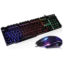 T6 Wired LED Backlit Keyboard Mechanical Gaming Mouse Combo with mouse pad