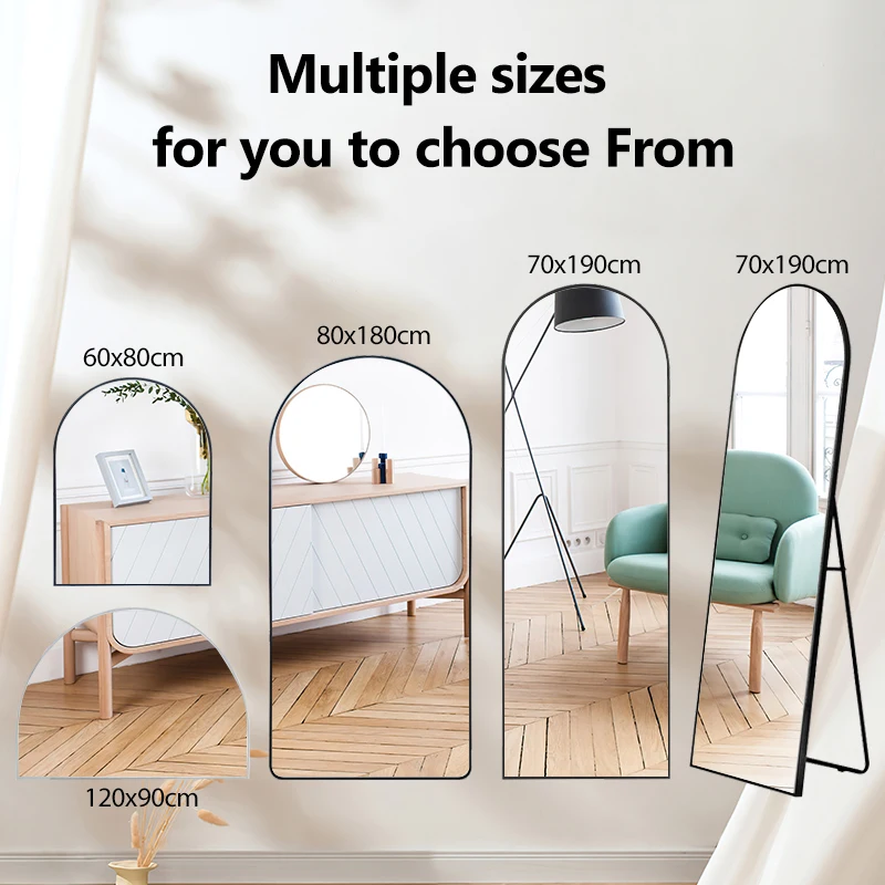 Latest Arched Full length Modern Customized Metal Aluminium Alloy Frame  Standing Arched Designers Bedroom Mirror