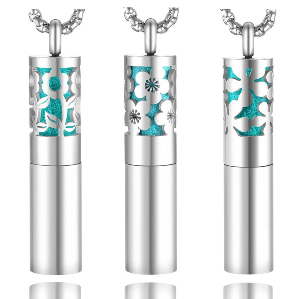 New Essential Oil Perfume Bottle Pendant Stainless Steel Hollow Automatic Rehydration Cylindrical Twist Pendant