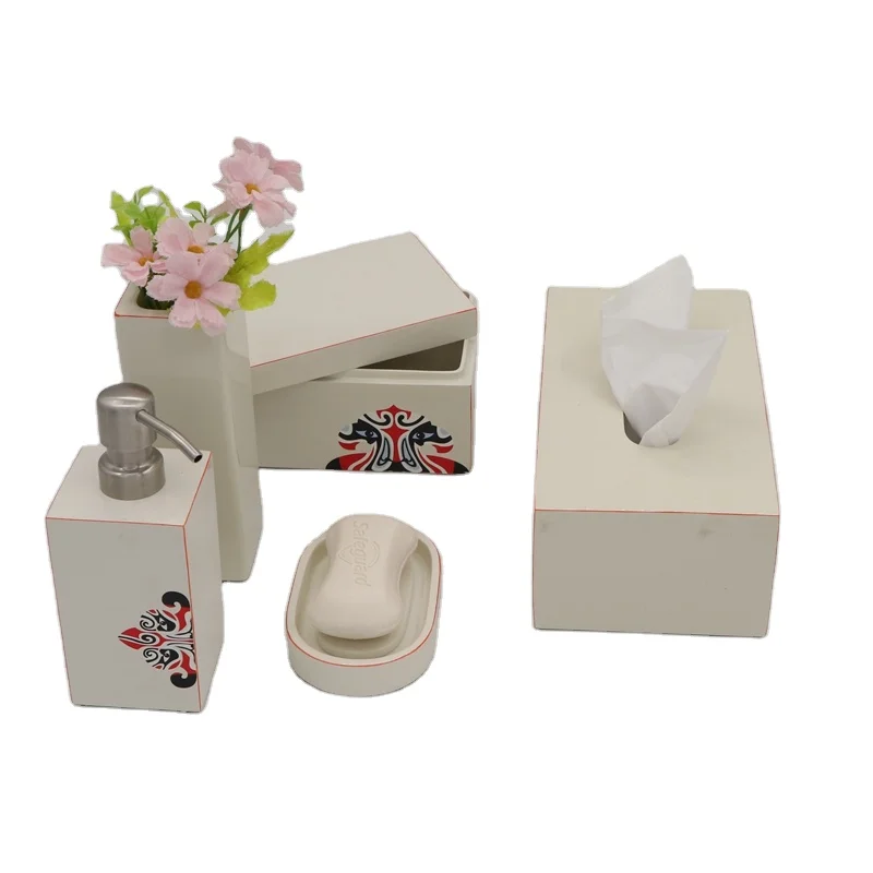 Waterproof Moisture-proof High End Hotel Chinese Style Peking Opera Mask Pattern Resin Bathroom Set