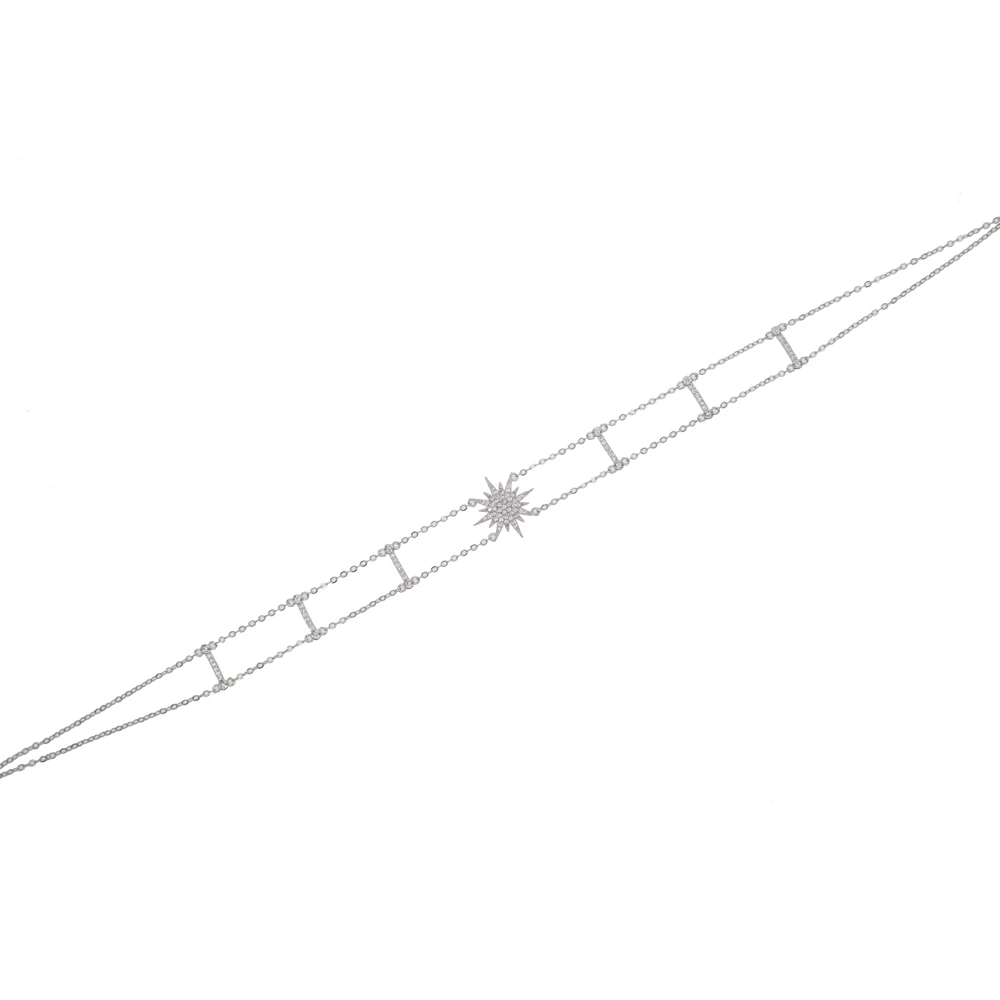 promotion double cz station line necklace starburst charm elegant necklace for women
