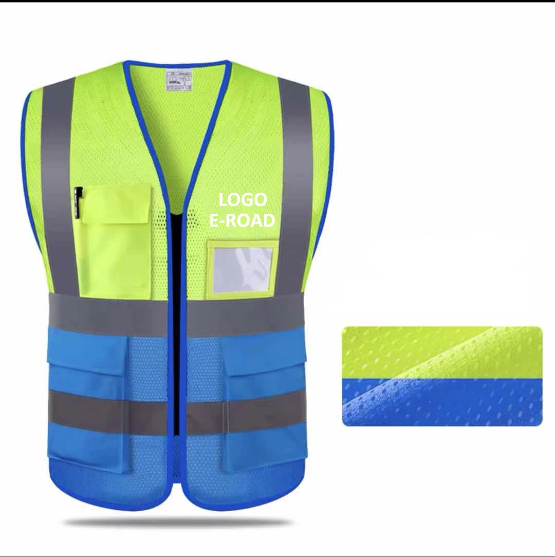reflective jacket  Custom Logo with Pockets two-color splicing High Visibility Work construction Safety Vest