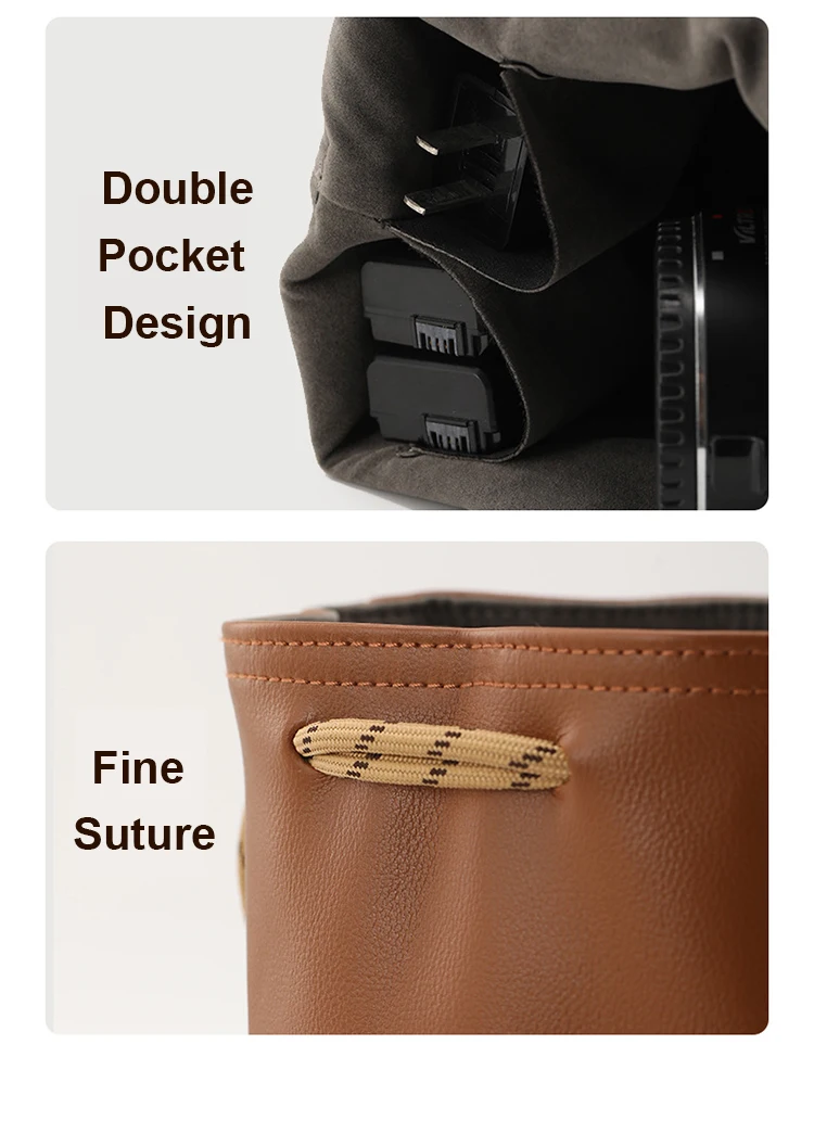 Multifunction PU Leather Drawstring Pouch Bag For Camera Storage Waterproof Dust Proof Instant Custom Camera Bag