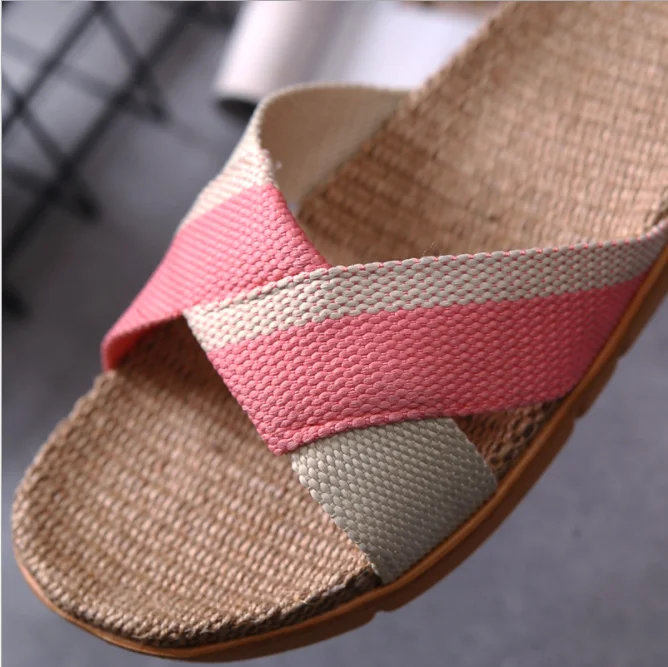 Flax Slipper Men And Women Home Summer Thick Bottom Indoor Slipper Floor Prevent Slippery Cool Slipper Woman Summer OEM