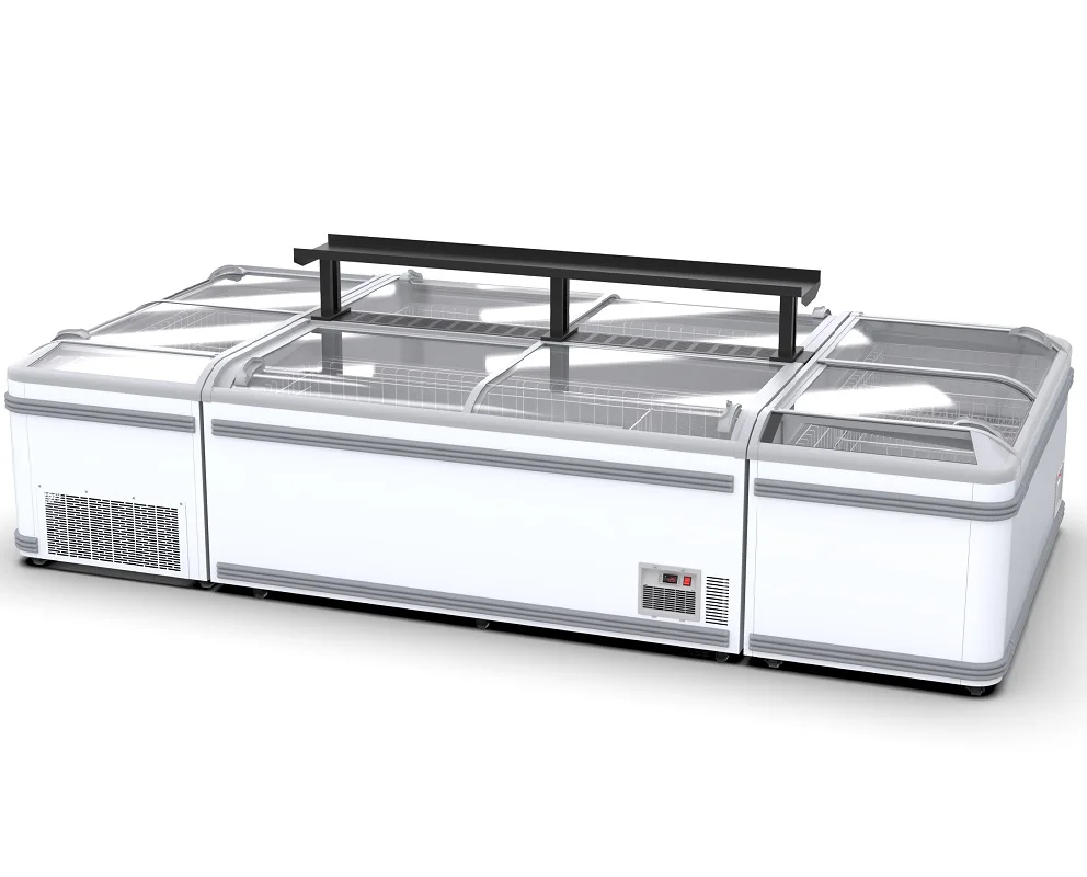 Supermarket Commercial Large Capacity Beverage Refrigeration Equipment  Freezer With Sliding Glass Door Island Freezer