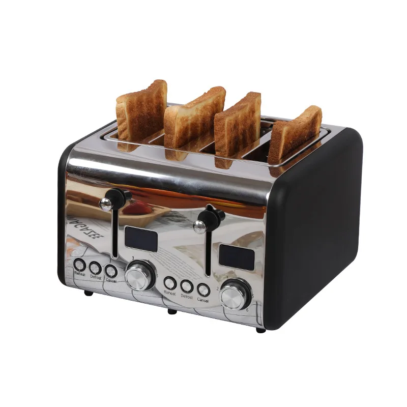 Whole sale Stainless Steel 4 Slices Toaster Automatic Fast Heating Household Breakfast Maker Bread Toaster with 1500W