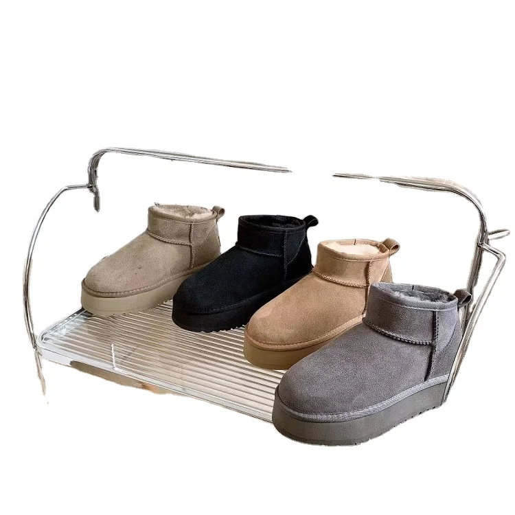 Waterproof ugh thick sole sheepskin cow suede thermal platform winter cushioning snow boots for women