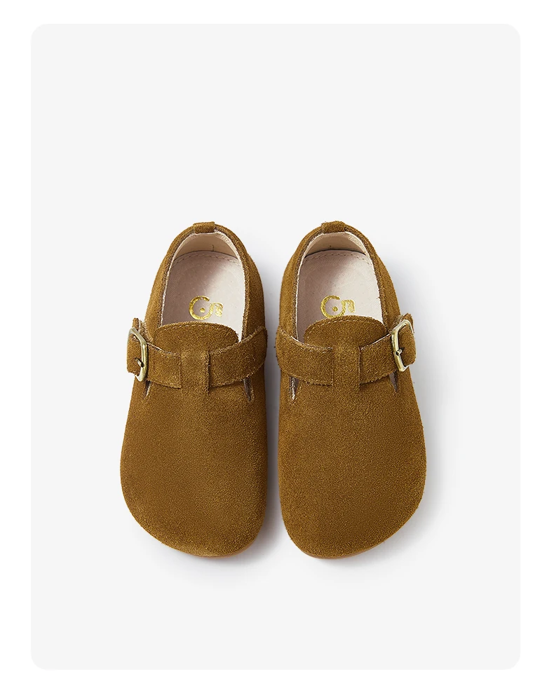 Comfortable Slip On Toddler Shoes Suede Cowhide Leather Buckle Strap Kids Flats Feet Shoes